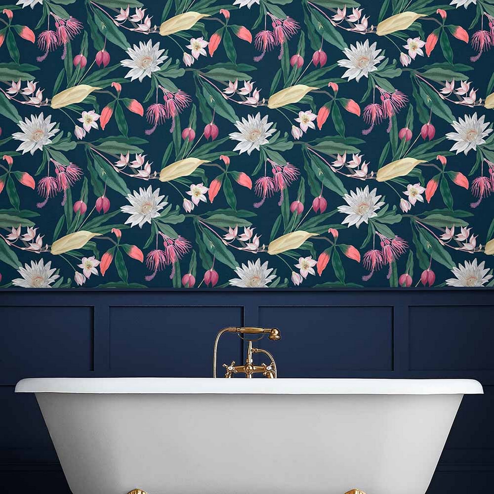 Paradise Floral Wallpaper 107601 by Graham & Brown in Midnight Blue